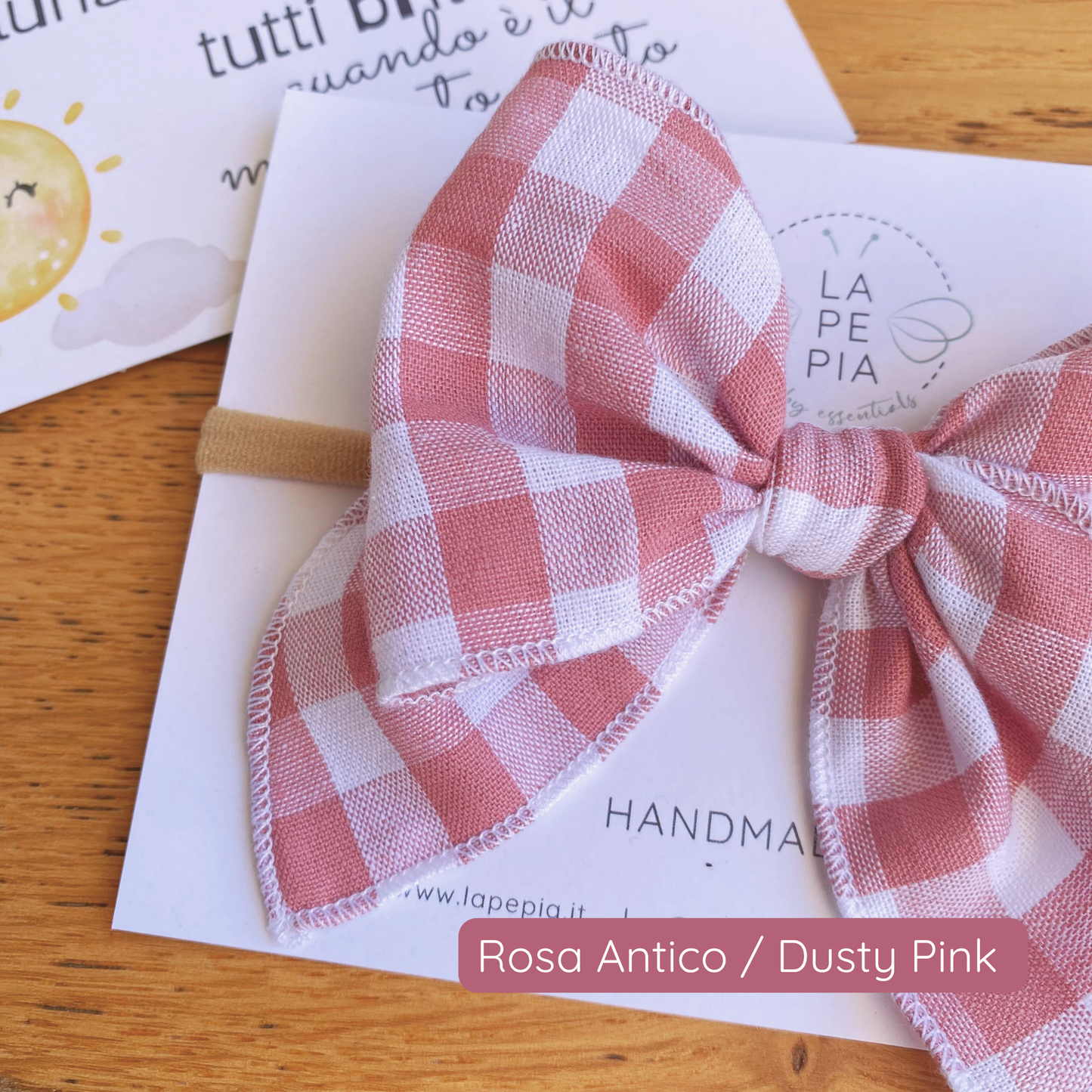 Fiocco per capelli SugarPOP rosa antico in tessuto vichy
