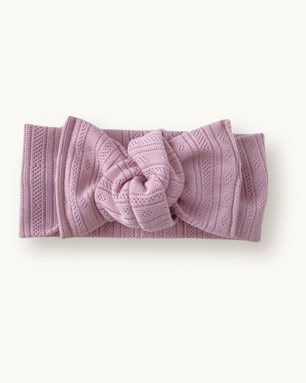 Fascia per capelli neonata con nodo in jersey di cotone pointelle e stripes colore rosa antico